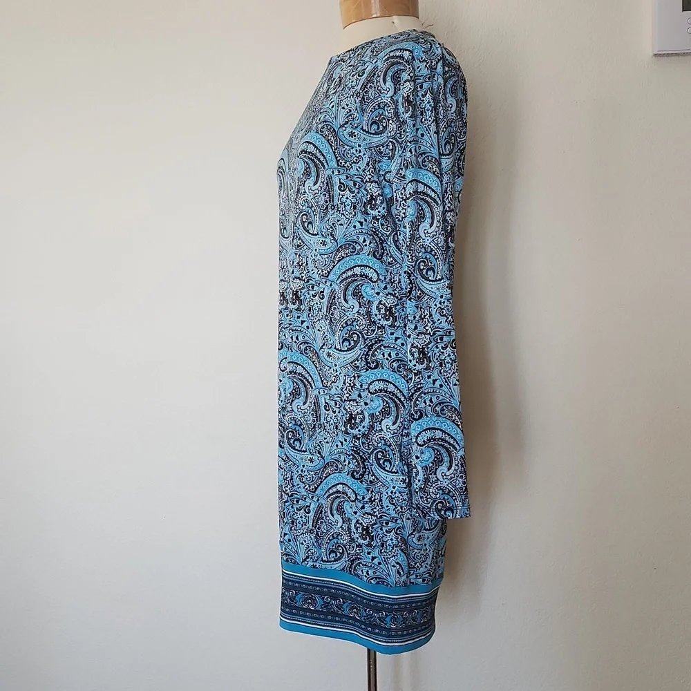 NWT Michael Kors Long Sleeve Blue Paisley Shift Dress Medium - Picture 3 of 8